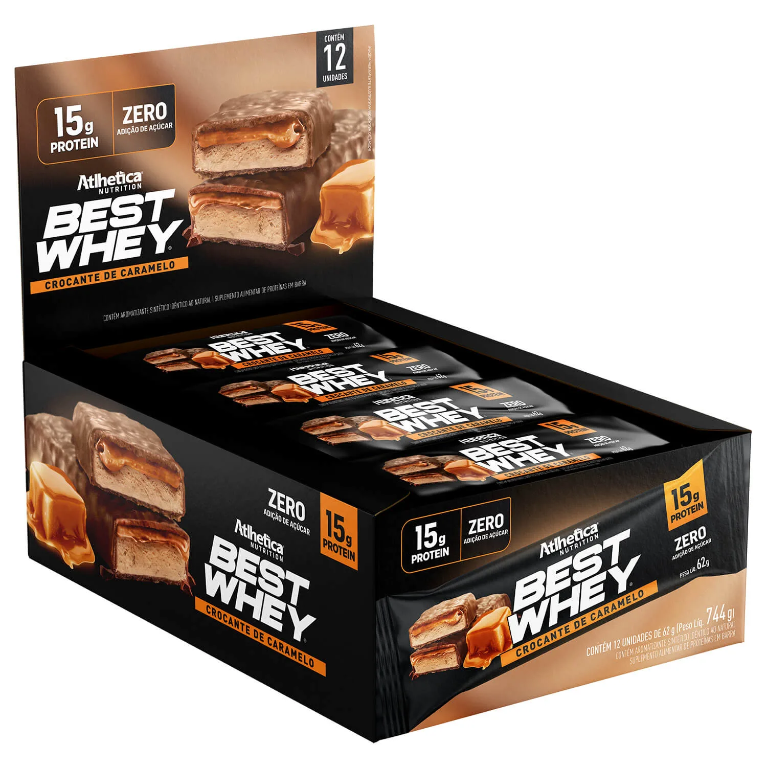 best whey bar 12 barras de 62g caramelo atlhetica nutrition novo