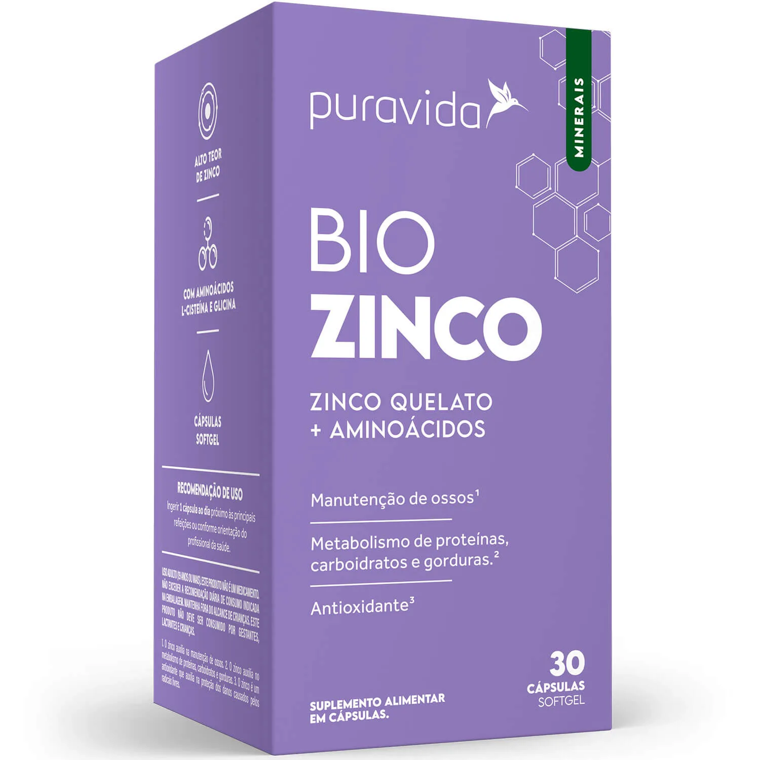 bio zinco quelato 30 caps puravida esquerda