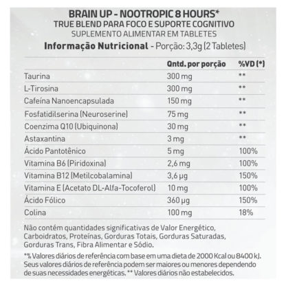 Brain Up (60 tabs) Tabela Nutricional True Source