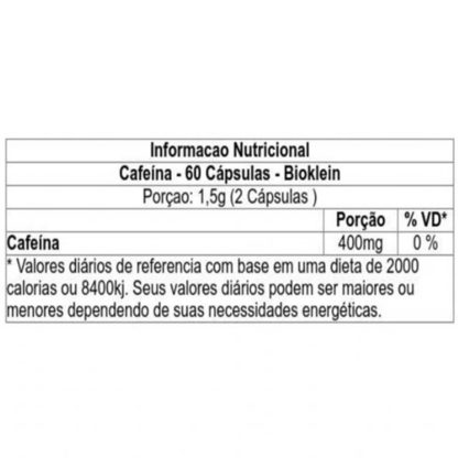 Cafeína 750mg (60 caps) Bioklein