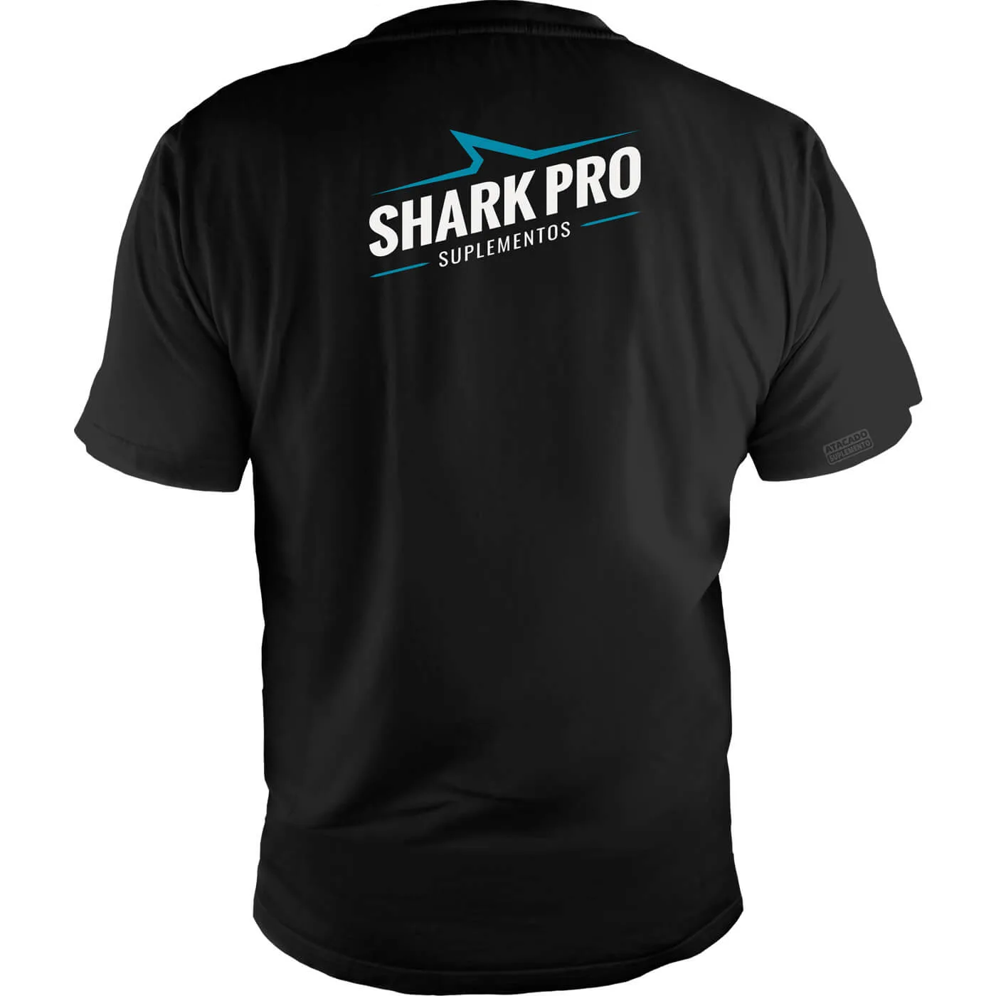 camiseta preta dry fit shark pro suplementos costas