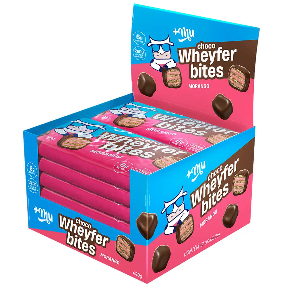 choco wheyfer bites 12 barras de 35g morango mu