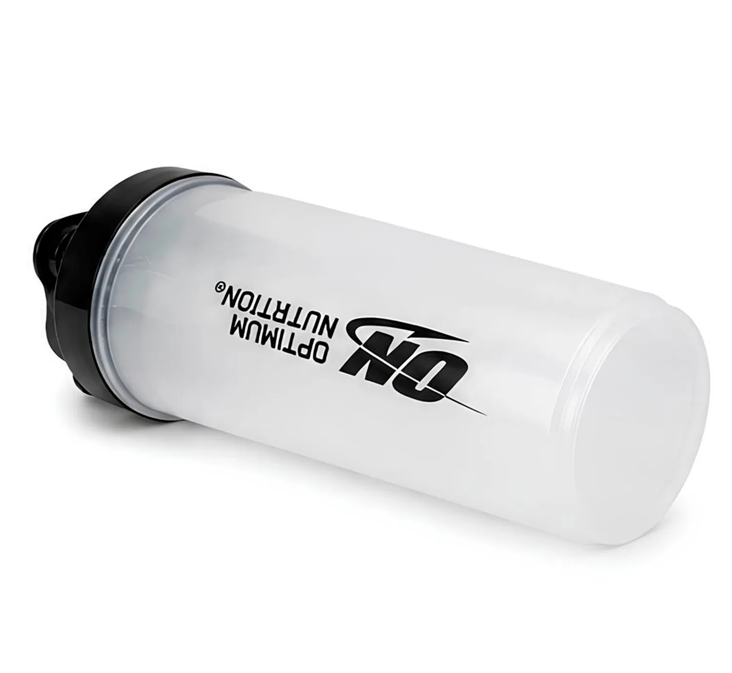 coqueteleira on transparente 600ml optimum nutrition deitada