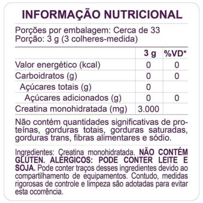 Creatina 100% Pura (100g) Sanavita Tabela Nutricional