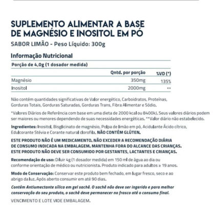 Magnésio Inositol Relief (300g) Limonada Tabela Nutricional True Source