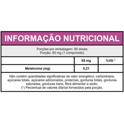 Melatonina 210mcg 90 caps Power Supplements Tabela Nutricional