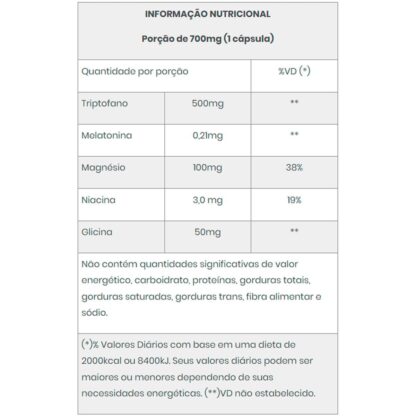 Melatonina (30 caps) BodyAction Tabela Nutricional