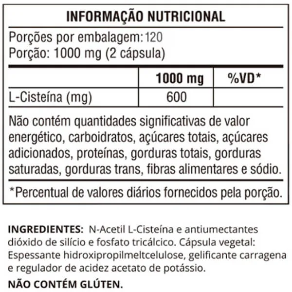 nac n acetil l cisteina 120 caps ocean drop tabela nutricional