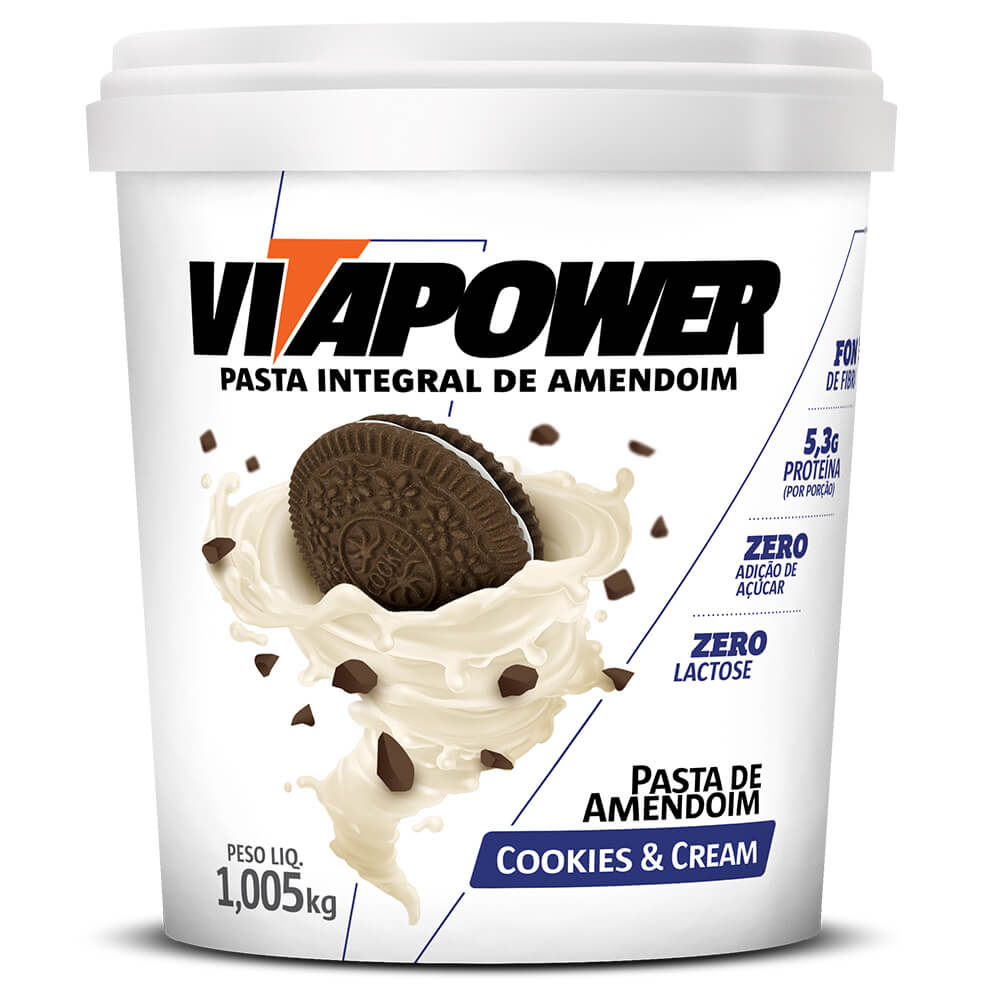 Pasta de Amendoim Integral Cookies & Cream (1kg) VitaPower – Atacado  Suplemento