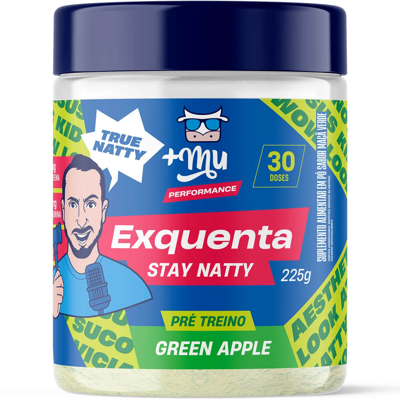 pre treino exquenta stay natty 225g mais mu maca verde