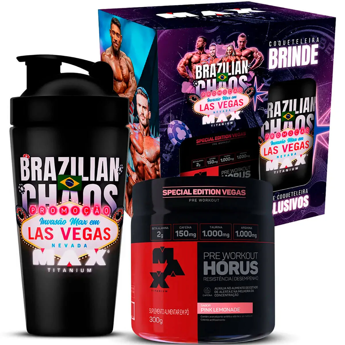 promopack horus invasao las vegas 300g coqueteleira max titanium pink lemonade