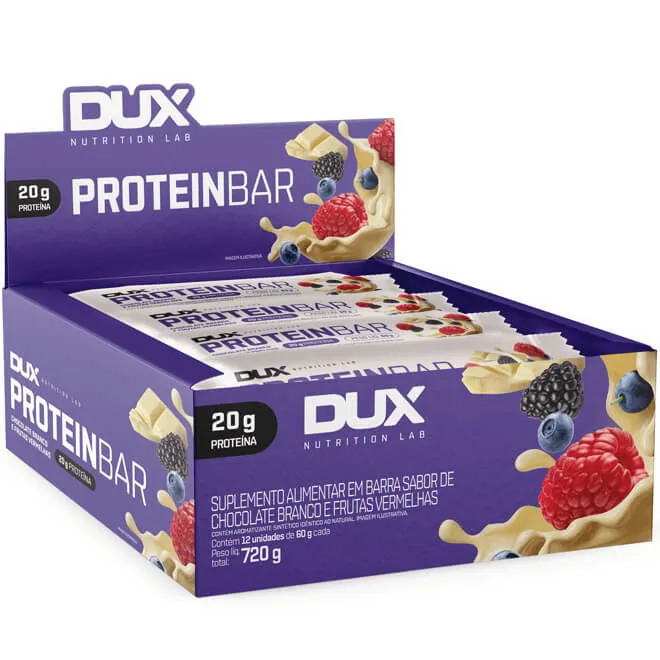 protein bar 12 barras 60g dux nutrition lab sabor chocolate branco frutas vermelhas