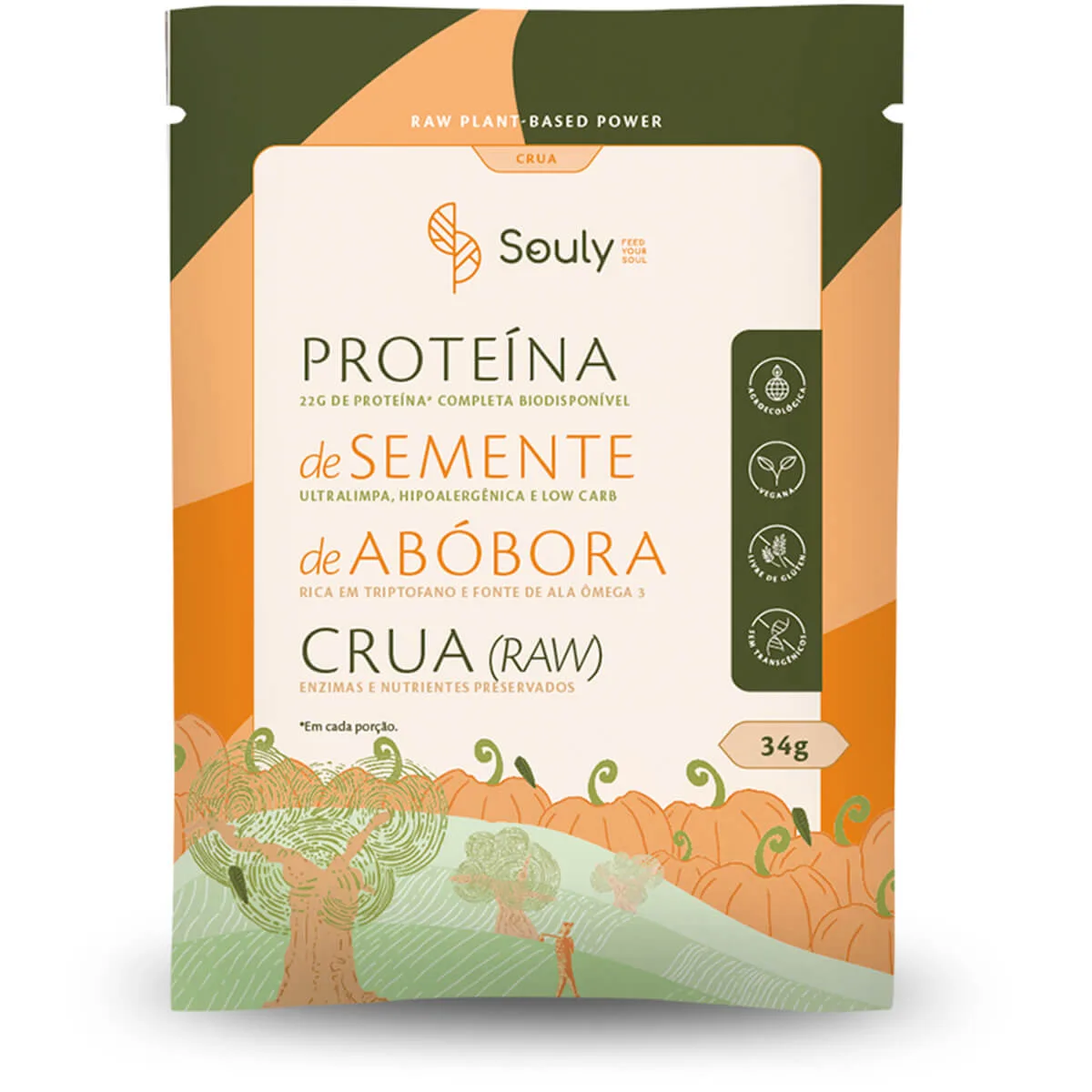 proteina de semente de abobora crua sache de 34g souly