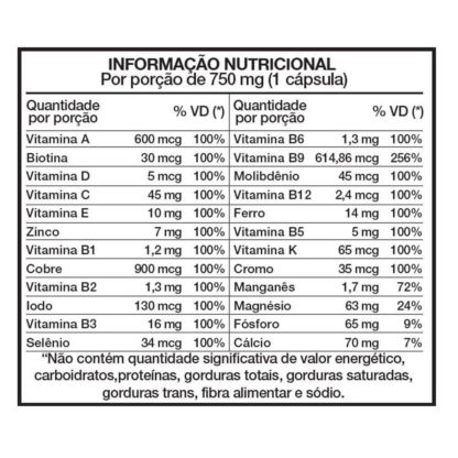 Revigoran AZ Bioativo (60 caps) Tabela Nutricional Nutrends