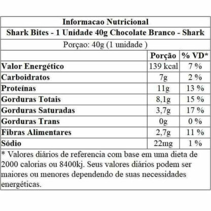 shark bites unidade 40g chocolate branco shark pro tabela nutricional