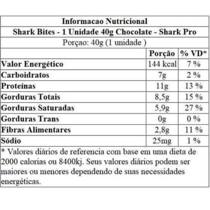 shark bites unidade 40g chocolate shark pro tabela nutricional