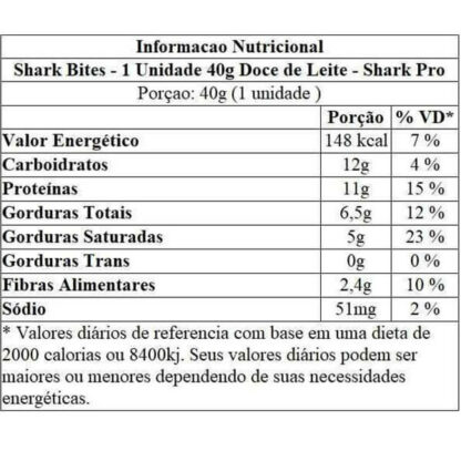 shark bites unidade 40g doce de leite shark pro tabela nutricional