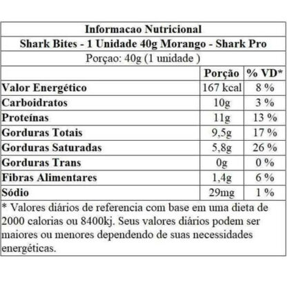 shark bites unidade 40g morango shark pro tabela nutricional
