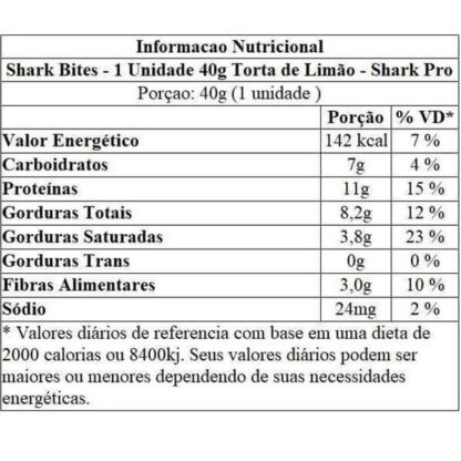shark bites unidade 40g torta de limao shark pro tabela nutricional