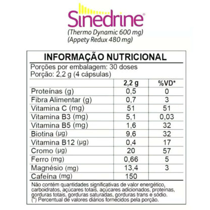 Sinedrine (120 caps) Power Supplements Tabela