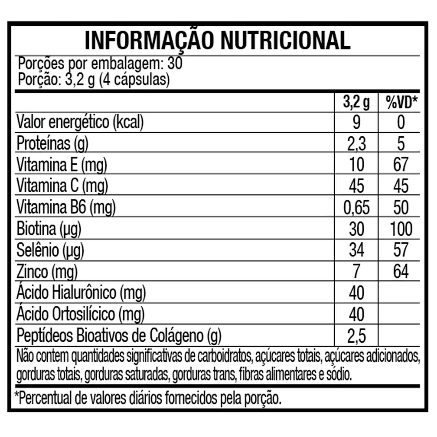 tabela nutricional collagen plus hyaluronic acid biotin belissima