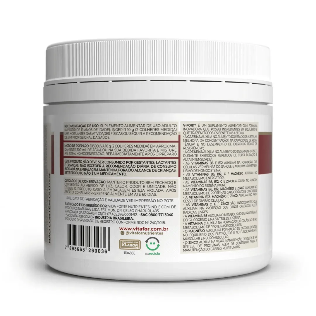 v fort pre treino 240g vitafor frutas vermelhas posterior