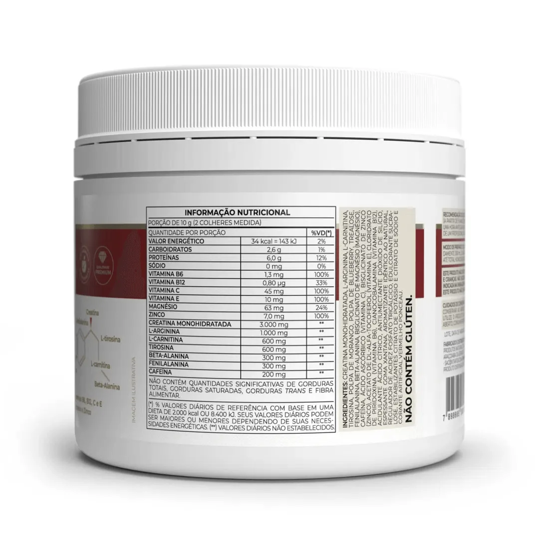 v fort pre treino 240g vitafor frutas vermelhas tabela nutricional