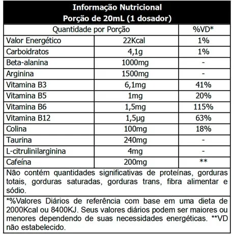 vasculor pre treino darkness 600ml integralmedica sem sabor pure natural tabela nutricional