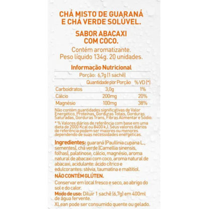 XLean (20 sachês) Abacaxi Coco Tabela Nutricional True Source